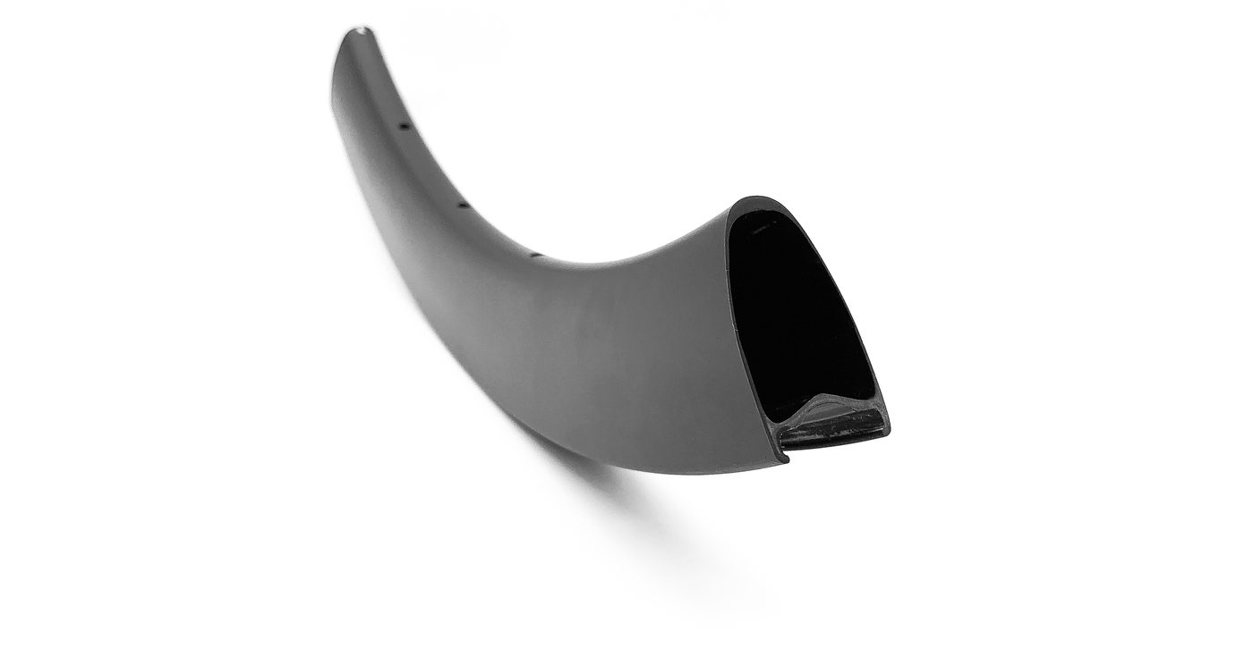 Cross-section of a finished carbon fiber rim
